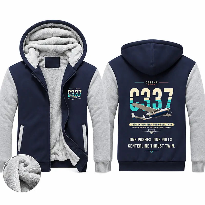 Cessna 337G Skymaster Zipped Sweatshirts - Original - Navy & Gray