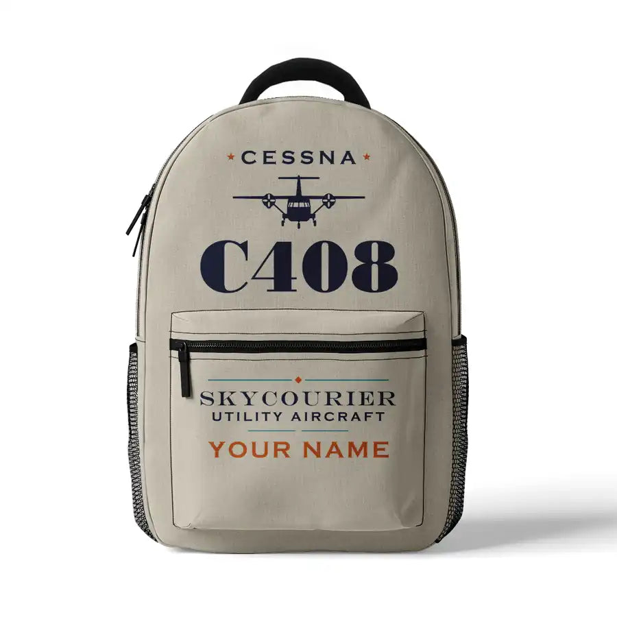 Cessna 408 SkyCourier - 3D Backpack - Heritage + Name - Beige