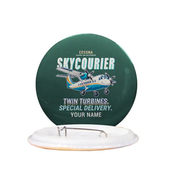 Cessna 408 SkyCourier - Cartoon + Name - Pin - Dark Green