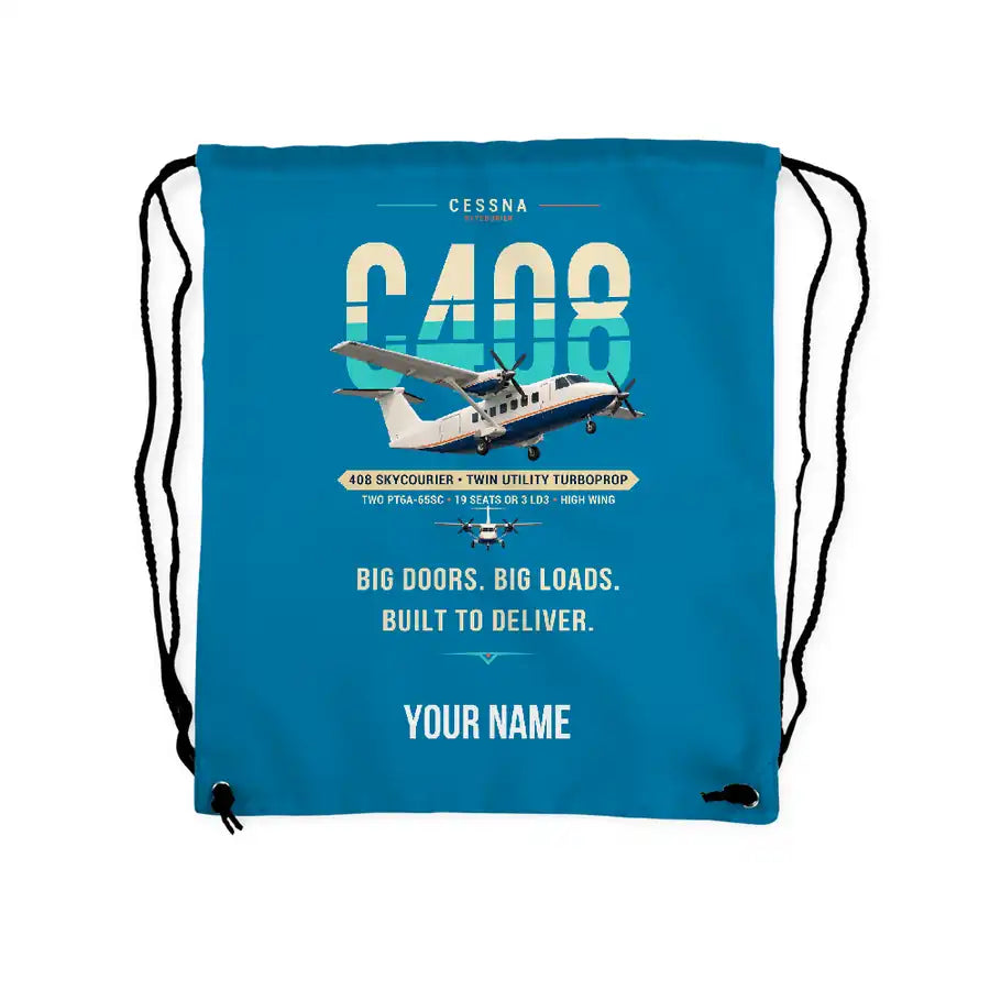 Cessna 408 SkyCourier - Drawstring Bag - Original + Name - Light Blue