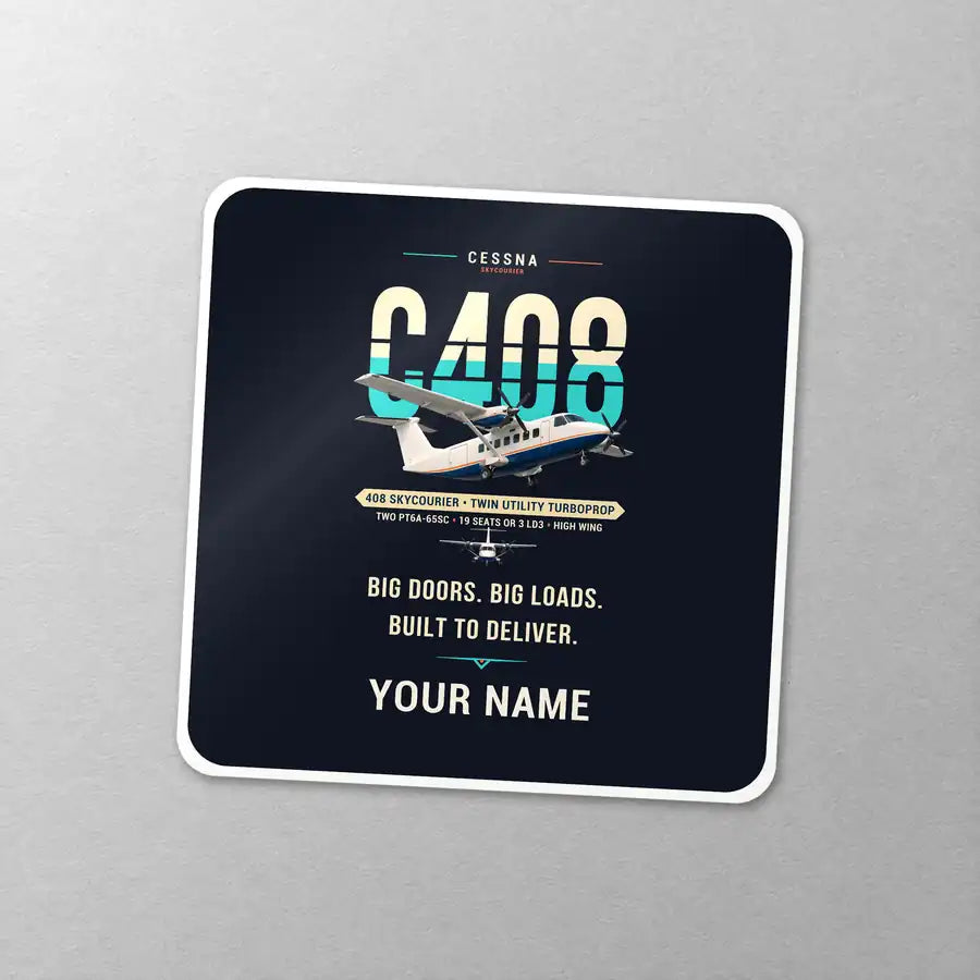 Cessna 408 SkyCourier - Original + Name - Square Sticker - Close-up