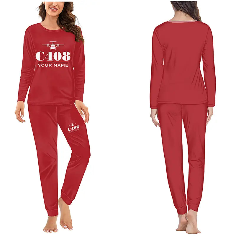 Cessna 408 SkyCourier - Women Pajamas - Heritage Chest + Name - Red