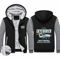 Thumbnail for Cessna 408 SkyCourier Zipped Sweatshirts - Cartoon - Black & Gray