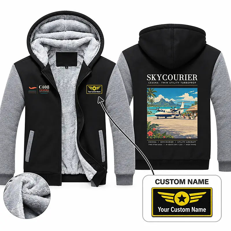 Cessna 408 SkyCourier Zipped Sweatshirts - Poster + Name - Black & Gray