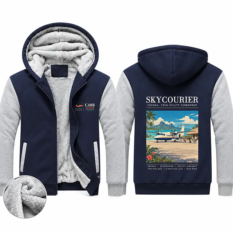 Cessna 408 SkyCourier Zipped Sweatshirts - Poster - Navy & Gray