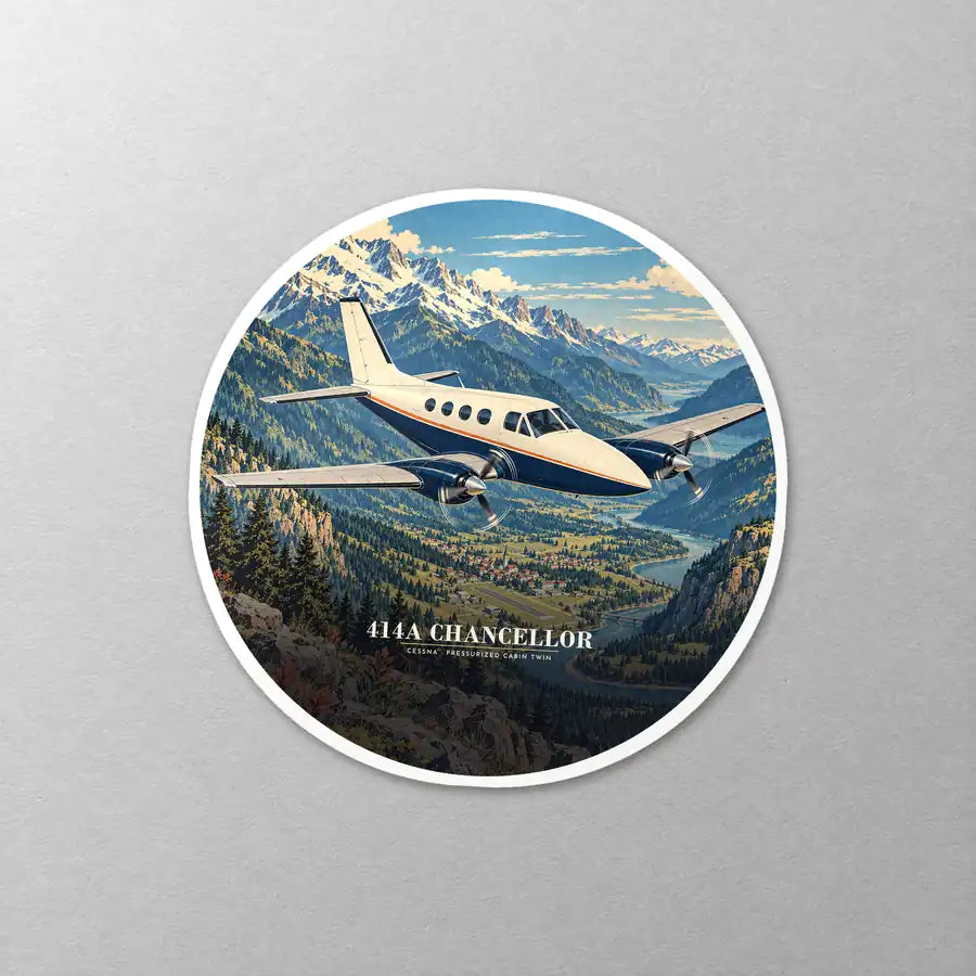 Cessna 414A Chancellor - 3D - Circle Sticker - Close-up