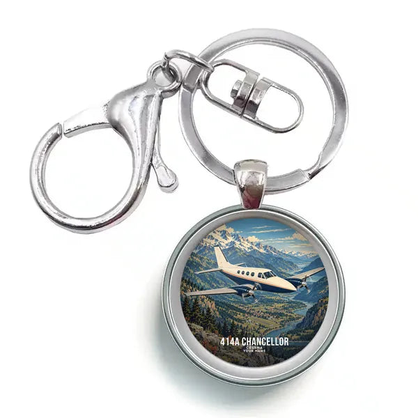 Cessna 414A Chancellor - 3D + Name - Circle Key Chain - Full Print