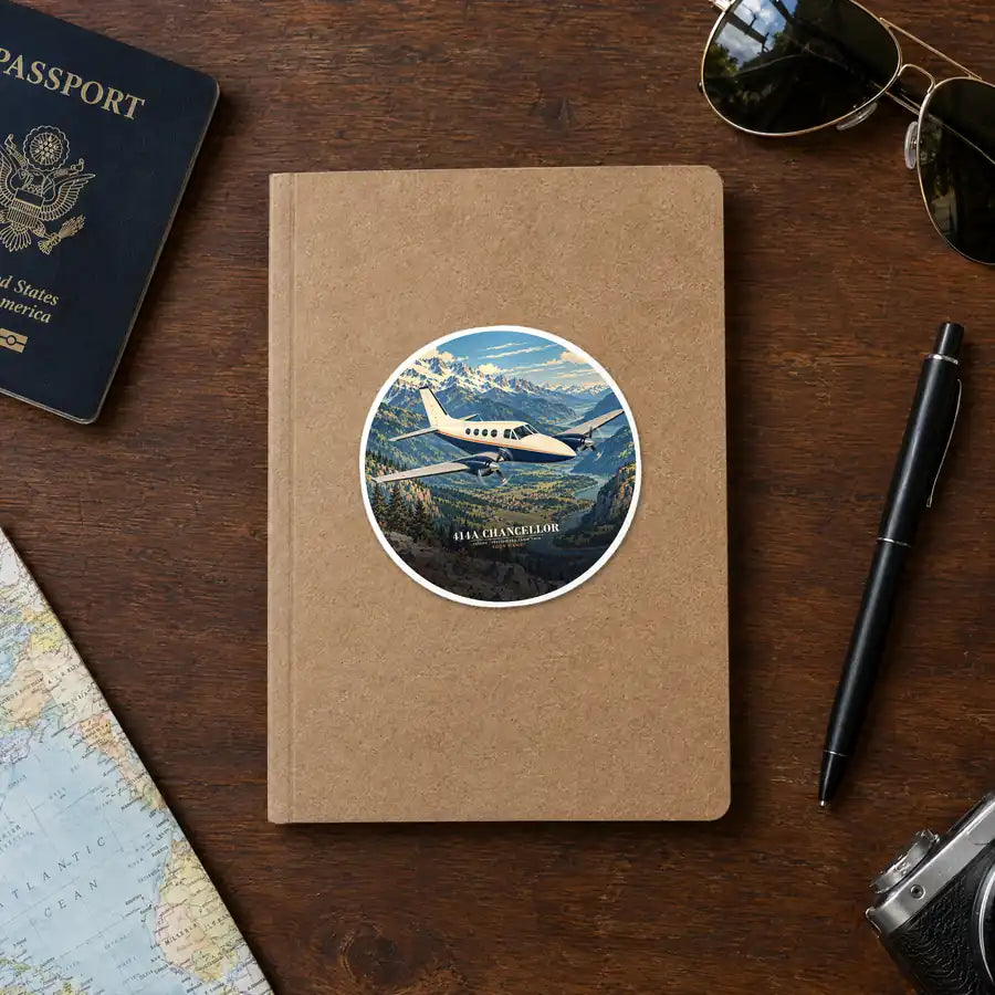 Cessna 414A Chancellor - 3D + Name - Circle Sticker - Notebook