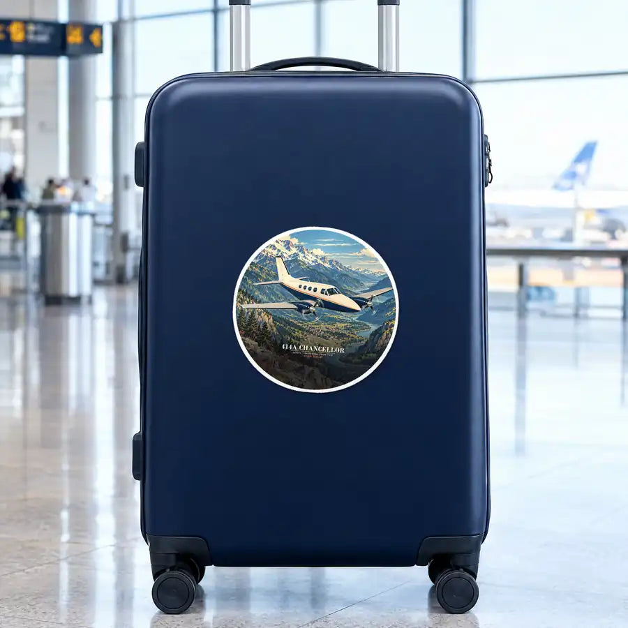 Cessna 414A Chancellor - 3D + Name - Circle Sticker - Suitcase