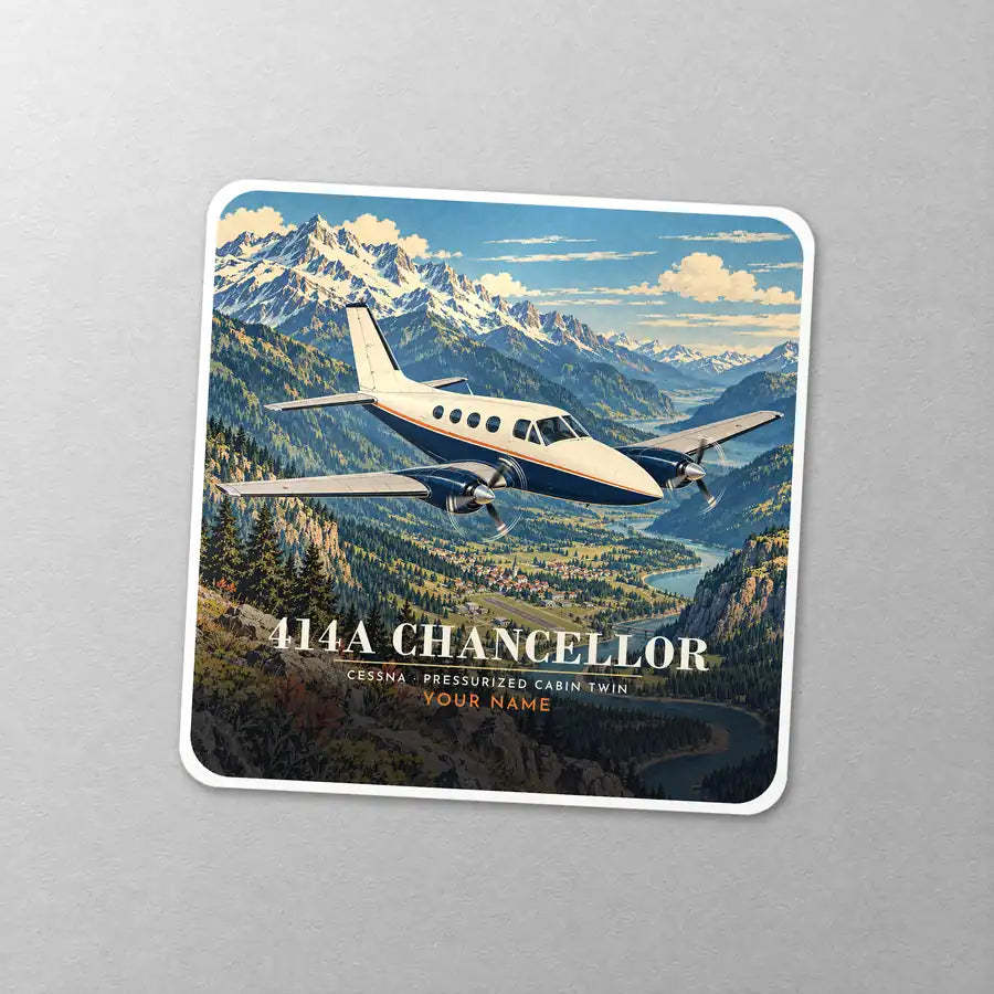 Cessna 414A Chancellor - 3D + Name - Square Sticker - Close-up