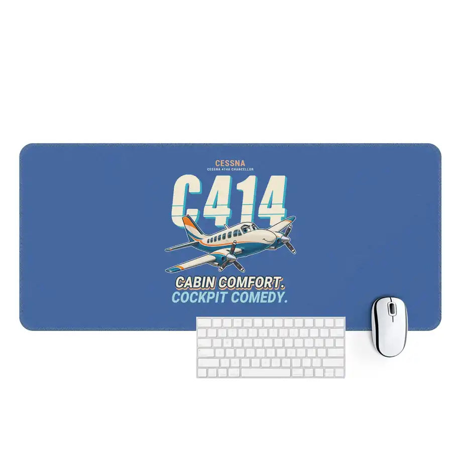 Cessna 414A Chancellor - Cartoon - Desk Mat - Blue