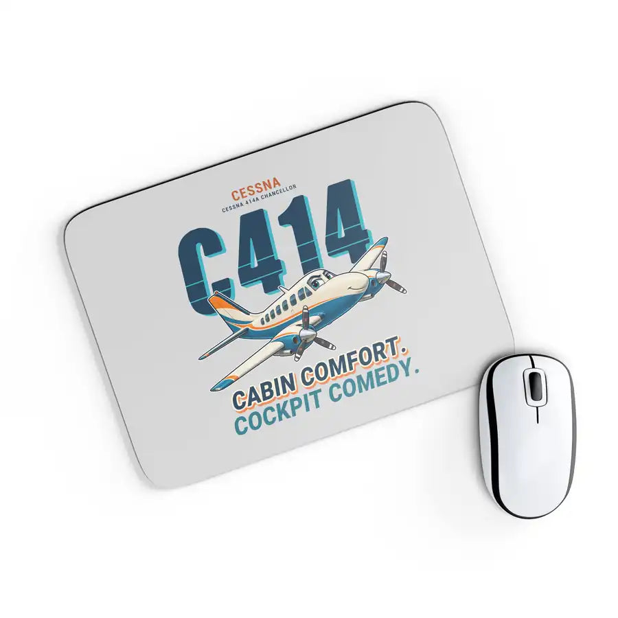Cessna 414A Chancellor - Cartoon - Mouse Pad - Light Gray