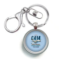Thumbnail for Cessna 414A Chancellor - Cartoon + Name - Circle Key Chain - Light Blue