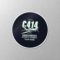 Thumbnail for Cessna 414A Chancellor - Cartoon + Name - Circle Sticker - Close-up