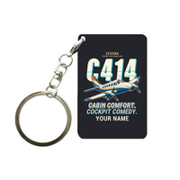 Thumbnail for Cessna 414A Chancellor - Cartoon + Name - Key Chain - Black