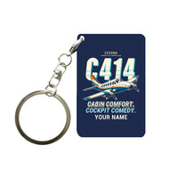 Thumbnail for Cessna 414A Chancellor - Cartoon + Name - Key Chain - Navy Blue