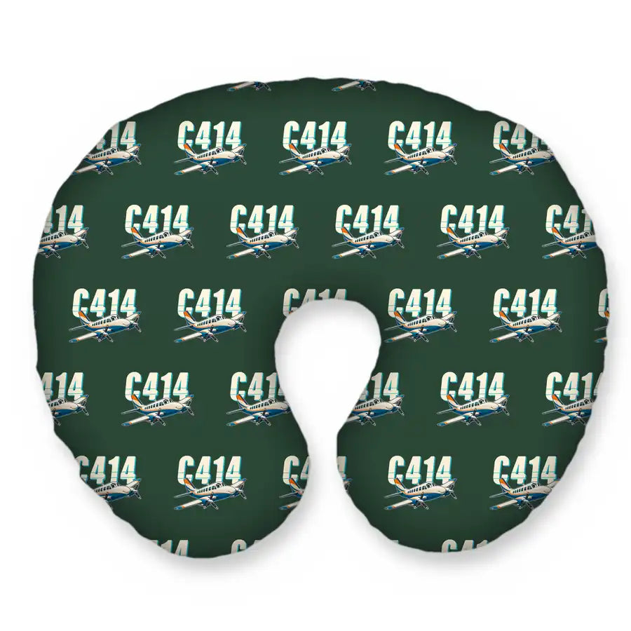 Cessna 414A Chancellor - Cartoon Seamless - Travel Pillow - Alpine Green