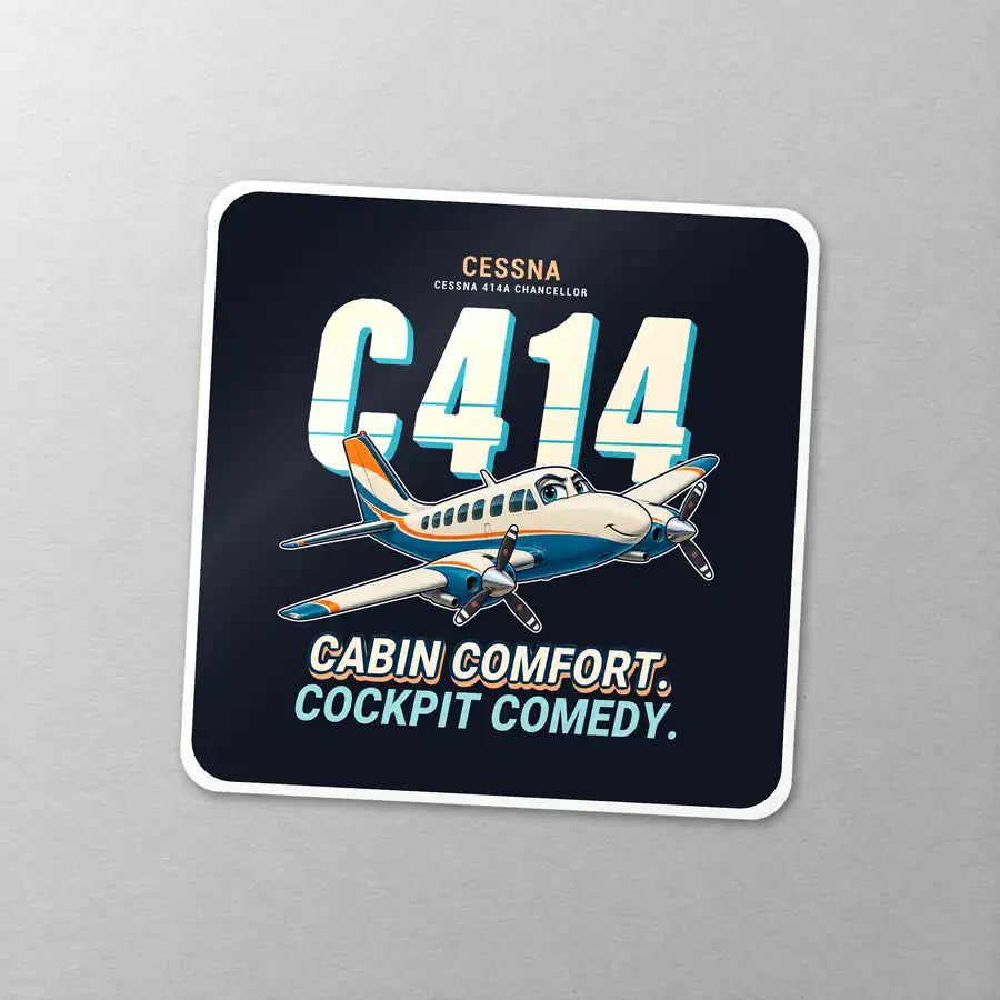 Cessna 414A Chancellor - Cartoon - Square Sticker - Close-up