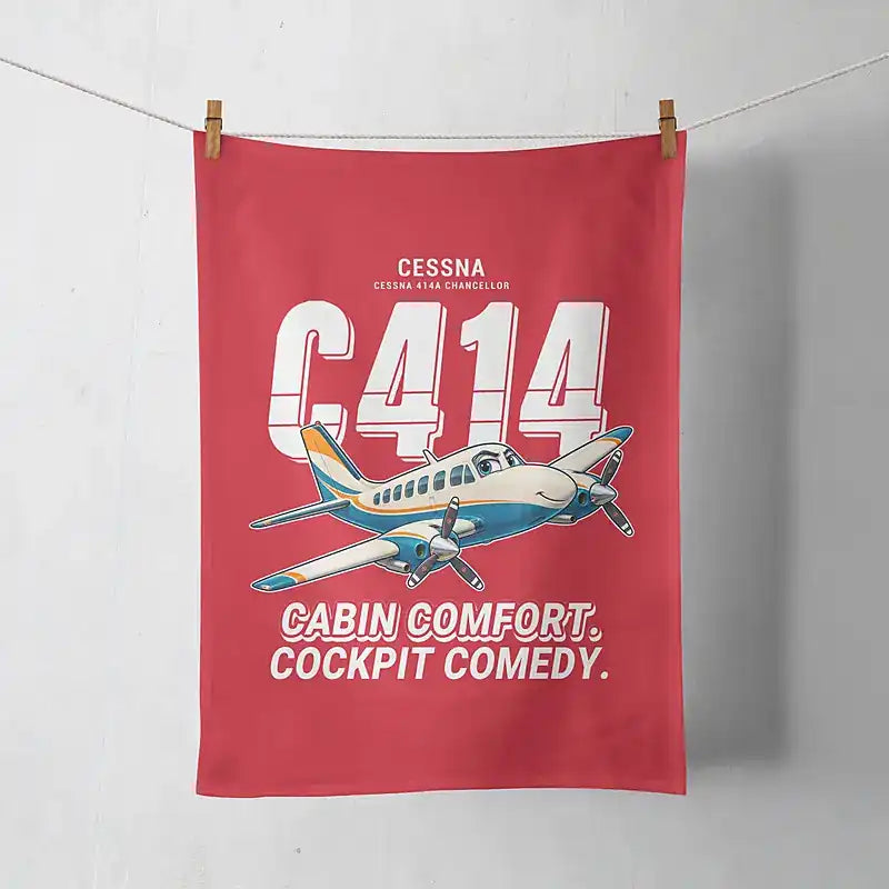Cessna 414A Chancellor - Cartoon - Towel - Red