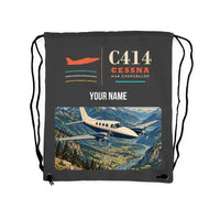 Thumbnail for Cessna 414A Chancellor - Drawstring Bag - Classic + Name - Gray