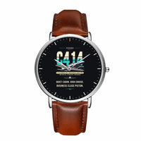 Thumbnail for Cessna 414A Chancellor - Original - Slim Leather - Silver and Brown Leather Strap