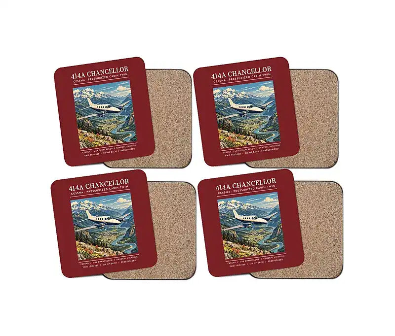 Cessna 414A Chancellor - Poster - Coaster Set - Dark Red