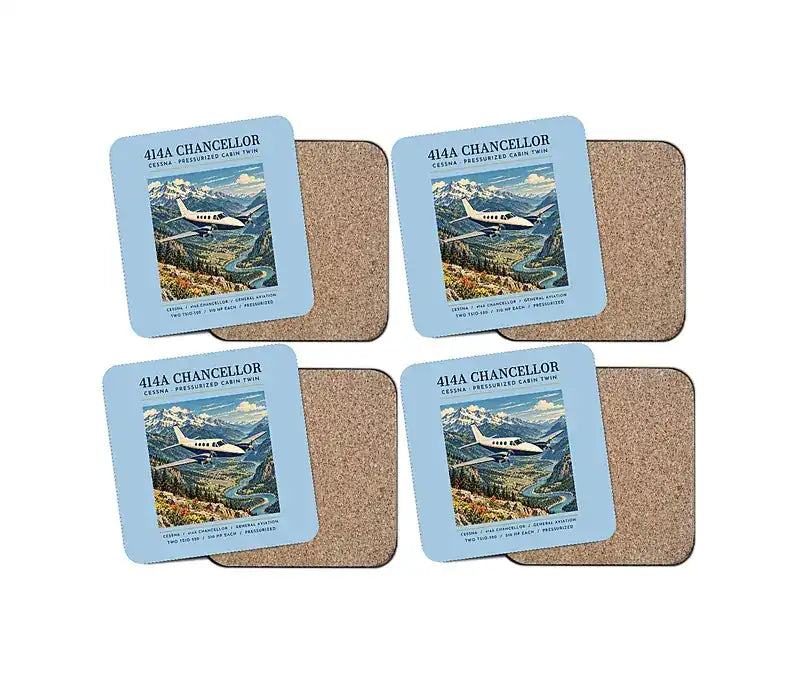 Cessna 414A Chancellor - Poster - Coaster Set - Light Blue