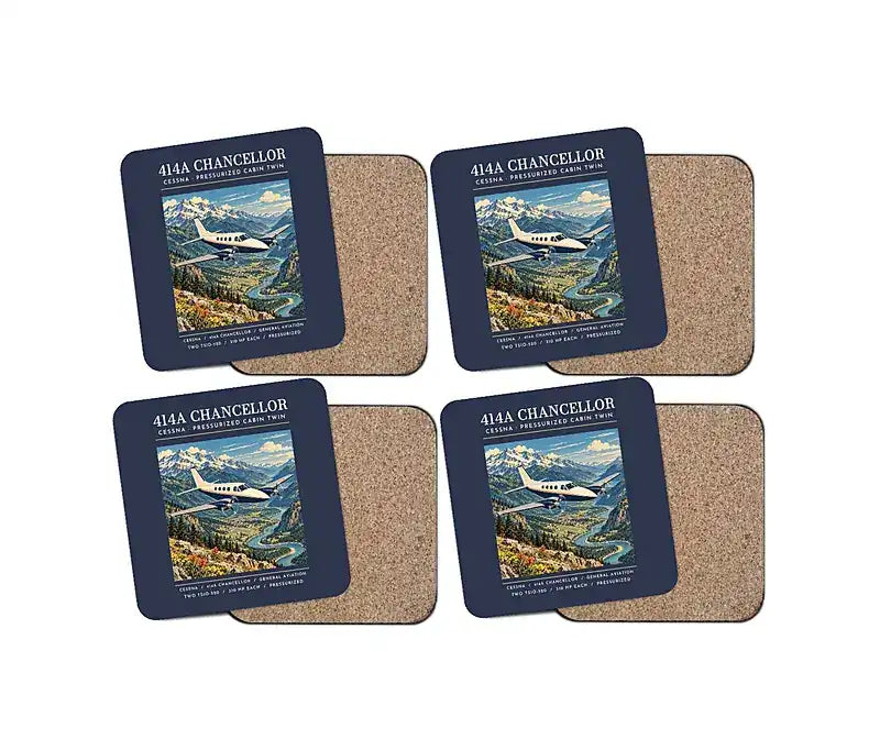 Cessna 414A Chancellor - Poster - Coaster Set - Navy Blue