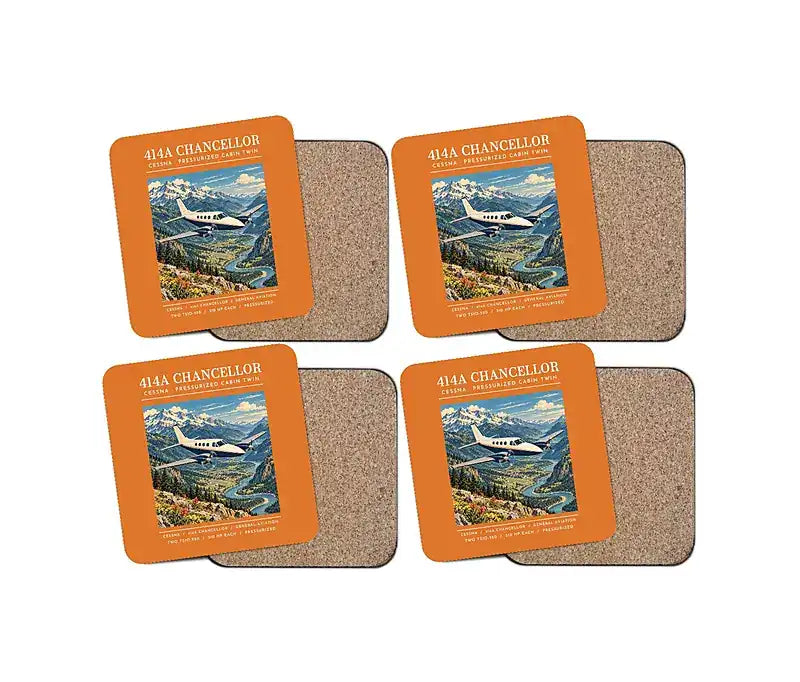 Cessna 414A Chancellor - Poster - Coaster Set - Orange