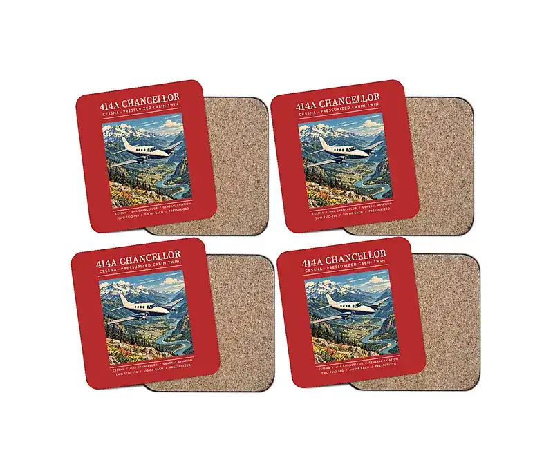 Cessna 414A Chancellor - Poster - Coaster Set - Red