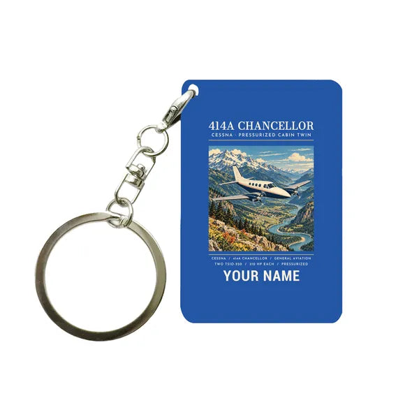 Cessna 414A Chancellor - Poster + Name - Key Chain - Blue