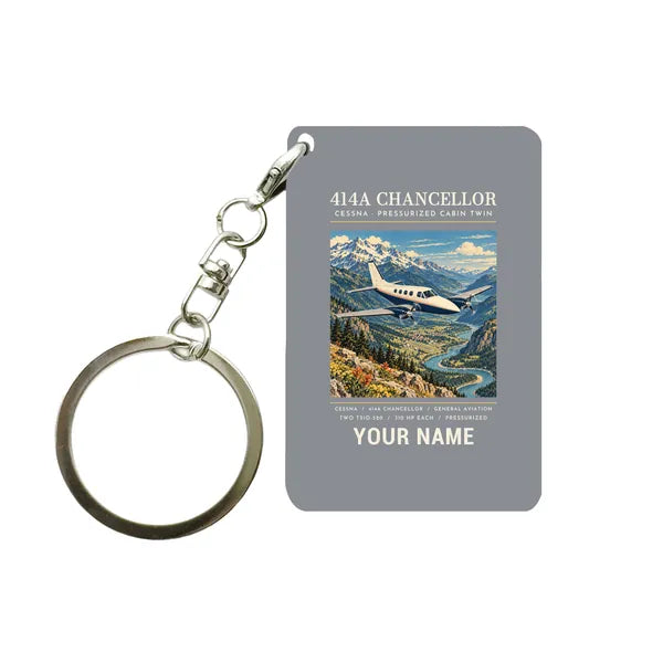 Cessna 414A Chancellor - Poster + Name - Key Chain - Gray