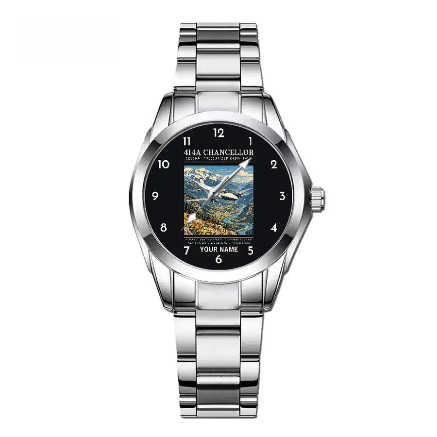 Cessna 414A Chancellor - Poster + Name - Stainless Steel Band - For Children and Women