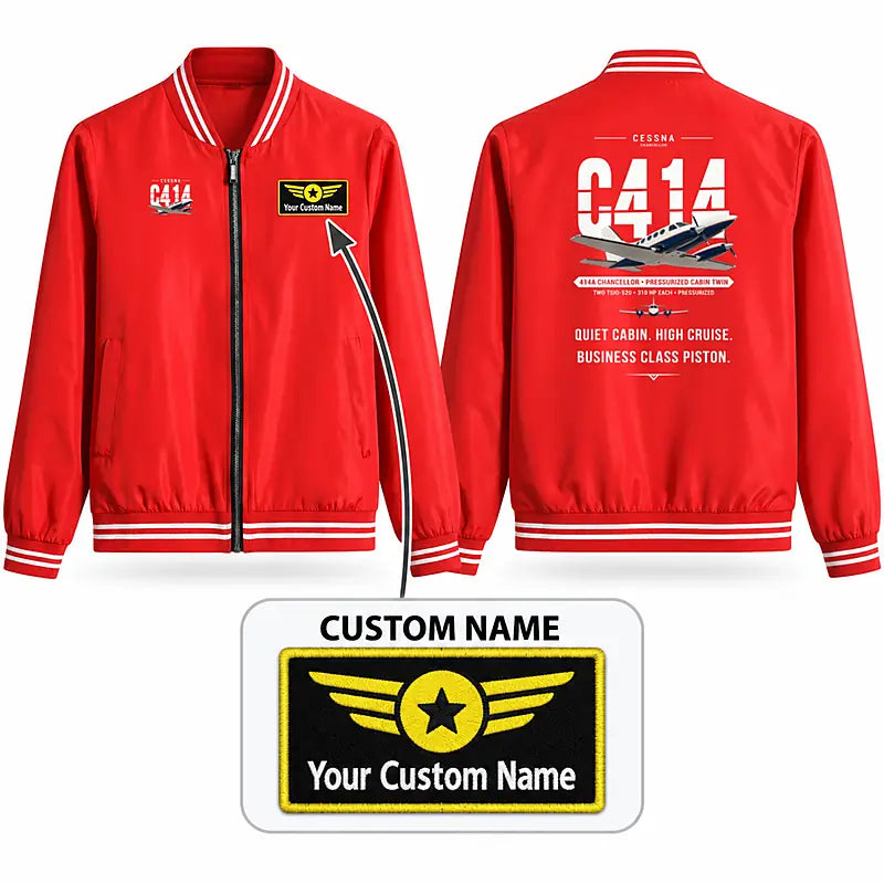 Cessna 414A Chancellor Stylish Jackets - Baseball Collar - Original + Name - Red