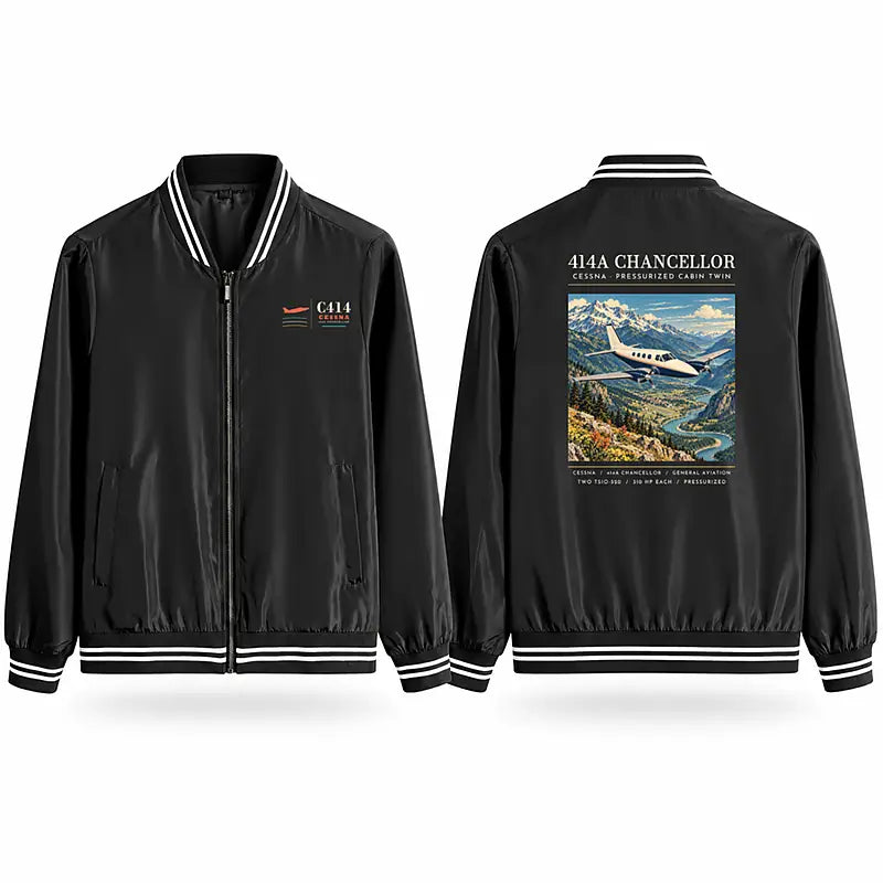 Cessna 414A Chancellor Stylish Jackets - Baseball Collar - Poster - Black