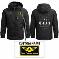 Thumbnail for Cessna 414A Chancellor Stylish Jackets - Hooded Windbreaker - Heritage + Name - Black