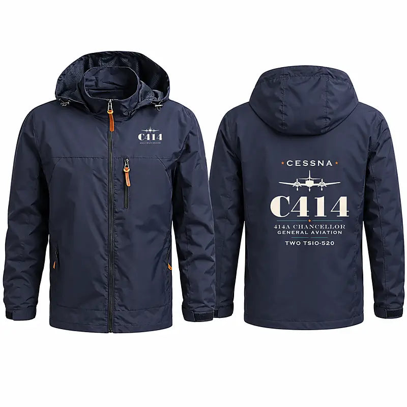 Cessna 414A Chancellor Stylish Jackets - Hooded Windbreaker - Heritage - Navy Blue