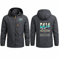 Thumbnail for Cessna 414A Chancellor Stylish Jackets - Hooded Windbreaker - Original - Charcoal