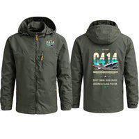 Thumbnail for Cessna 414A Chancellor Stylish Jackets - Hooded Windbreaker - Original - Olive Green