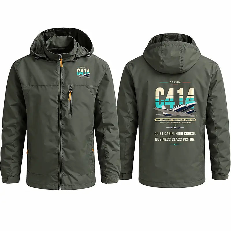 Cessna 414A Chancellor Stylish Jackets - Hooded Windbreaker - Original - Olive Green