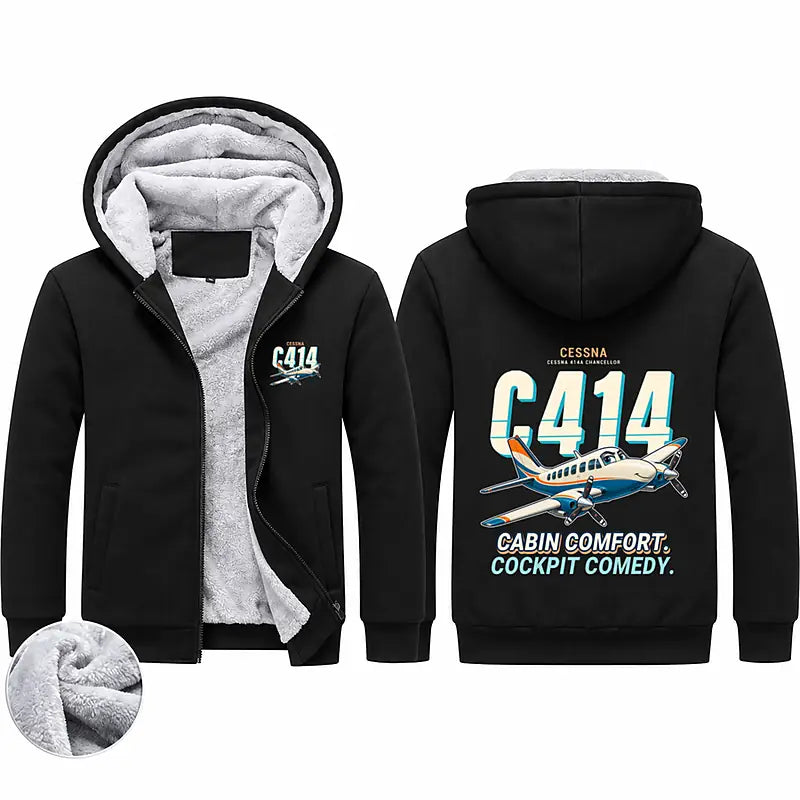 Cessna 414A Chancellor Zipped Sweatshirts - Cartoon - Black