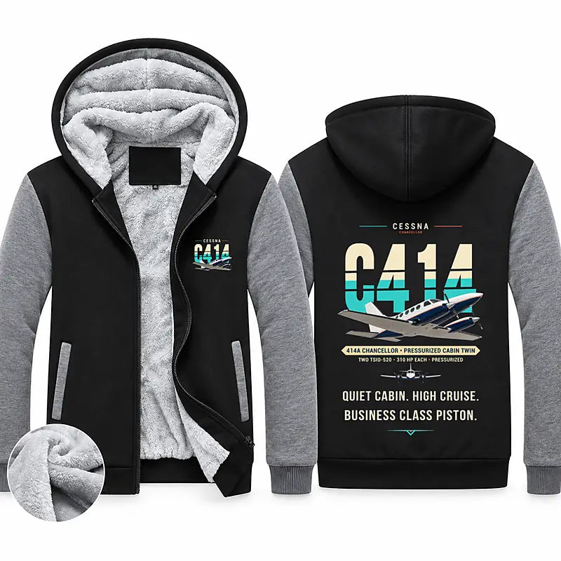 Cessna 414A Chancellor Zipped Sweatshirts - Original - Black & Gray