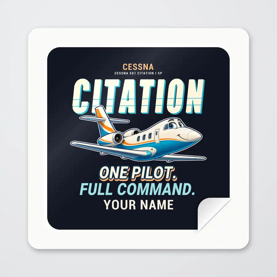 Cessna 501 Citation I SP - Cartoon + Name - Square Sticker - Peel