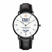 Thumbnail for Cessna 501 Citation I SP - Classic - White + Name - Slim Leather - Black and Black Leather Strap