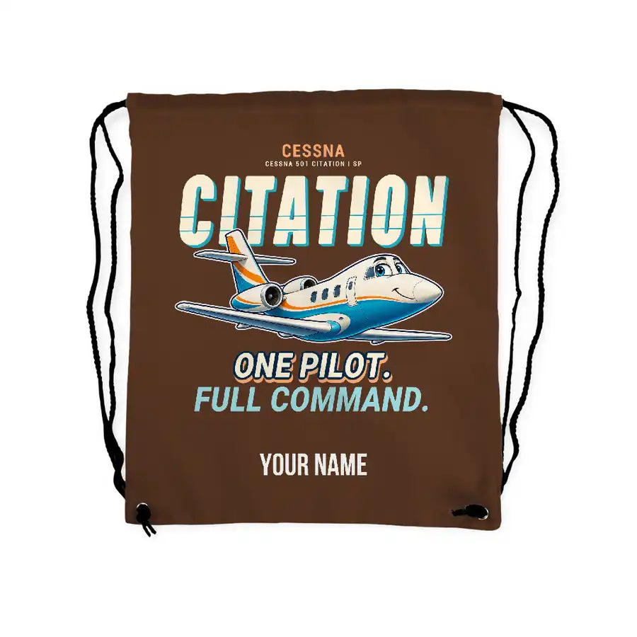 Cessna 501 Citation I SP - Drawstring Bag - Cartoon + Name - Brown