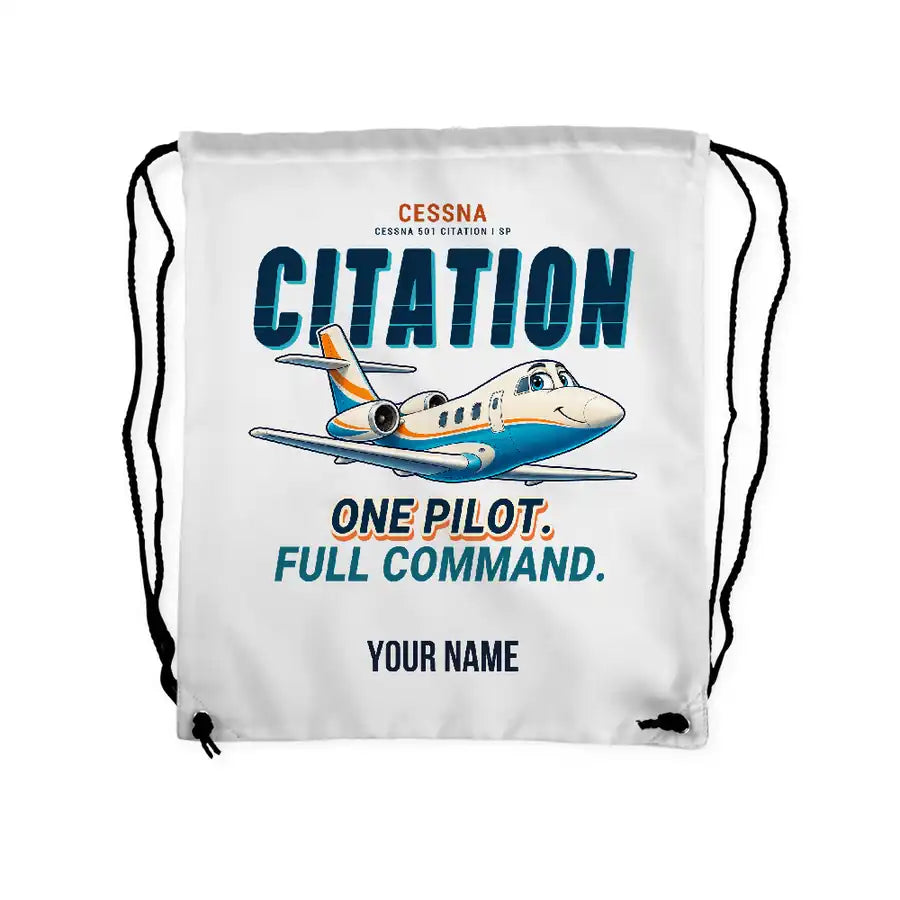Cessna 501 Citation I SP - Drawstring Bag - Cartoon + Name - White