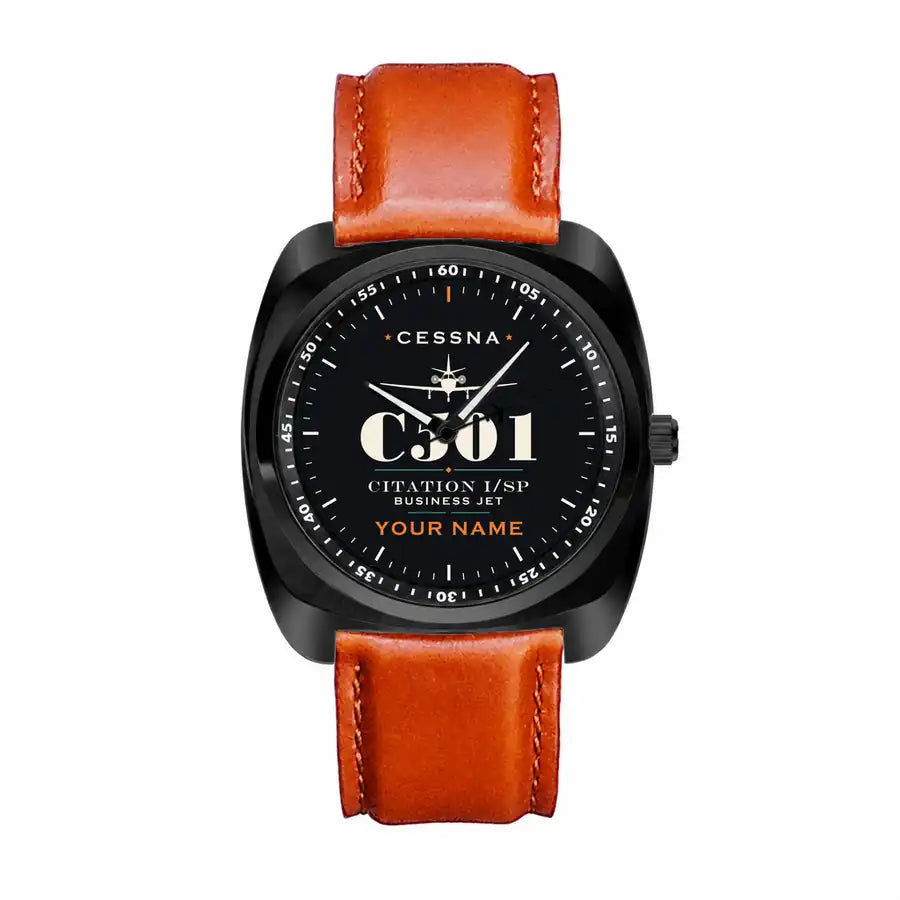 Cessna 501 Citation I SP - Heritage + Name - Luxury Cushion - Black and Light Brown Strap