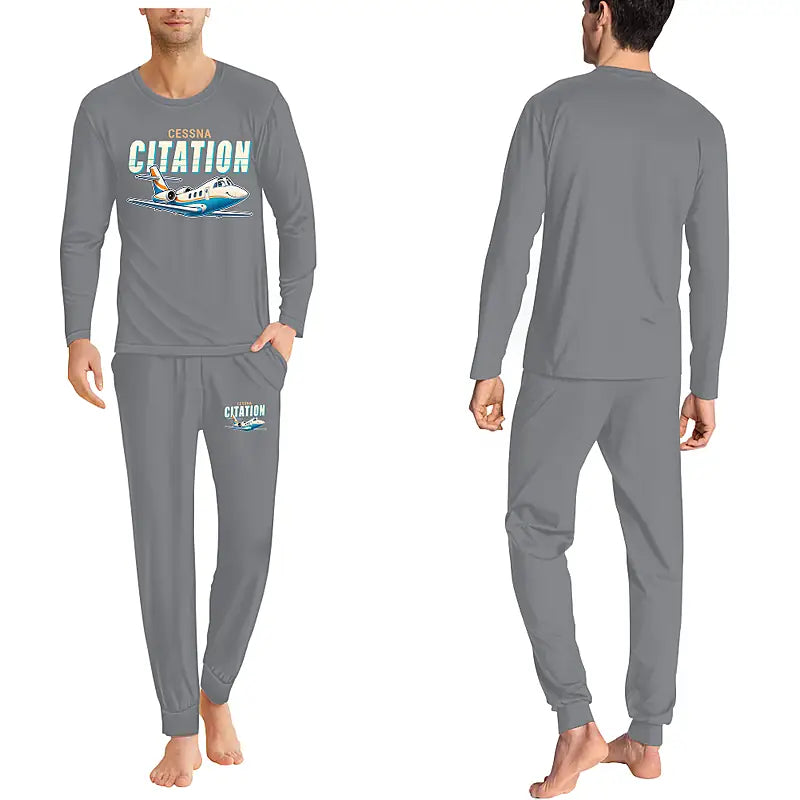 Cessna 501 Citation I SP - Men Pajamas - Cartoon Chest - Gray