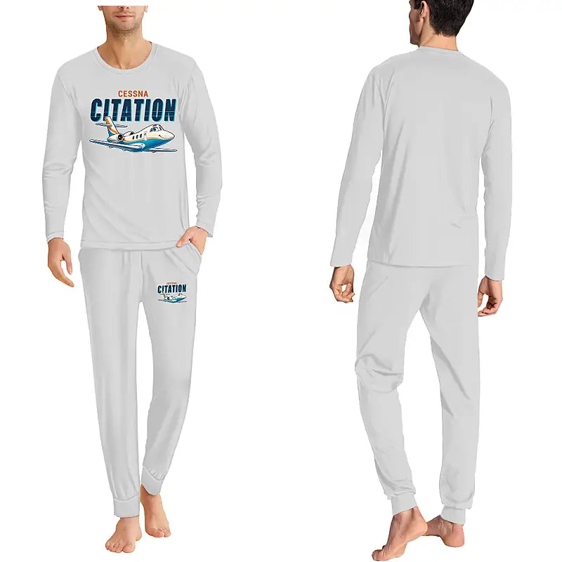 Cessna 501 Citation I SP - Men Pajamas - Cartoon Chest - Light Gray