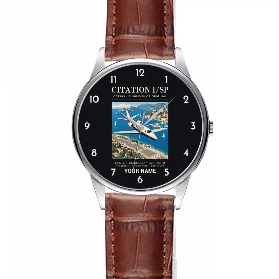 Cessna 501 Citation I SP - Poster + Name - Leather Strap - Striped Brown Leather Strap